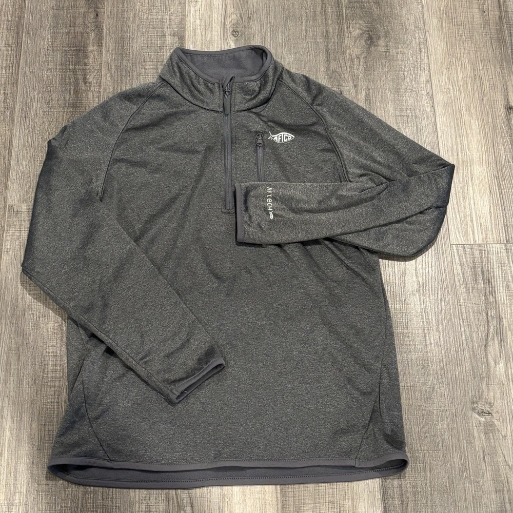 AFTCO Pullover Mens Medium Gray AFTECH 1/4 Zip Fishing Fleece Top Long Sleeve